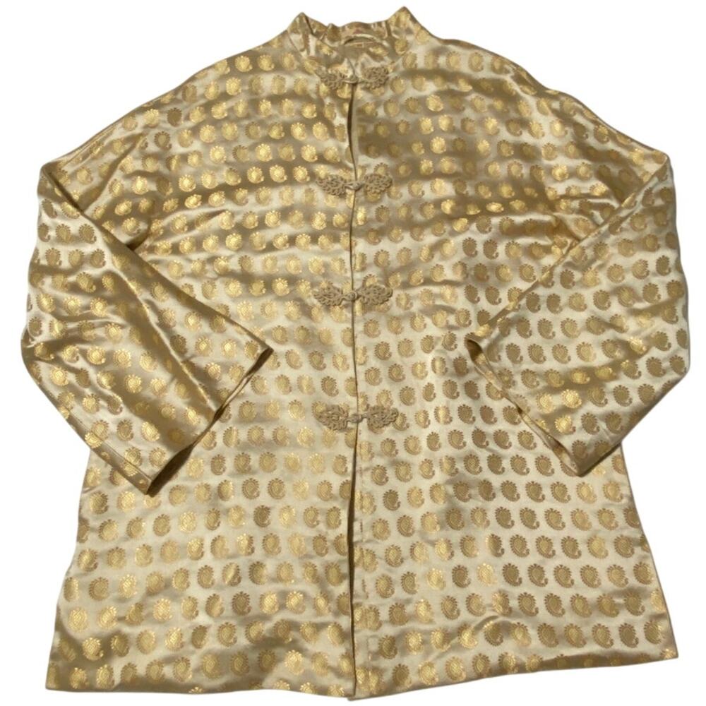 Women's Blouse 18 Jacquard Cheongsam Frog Button Gold Paisley Chinese Mandarin